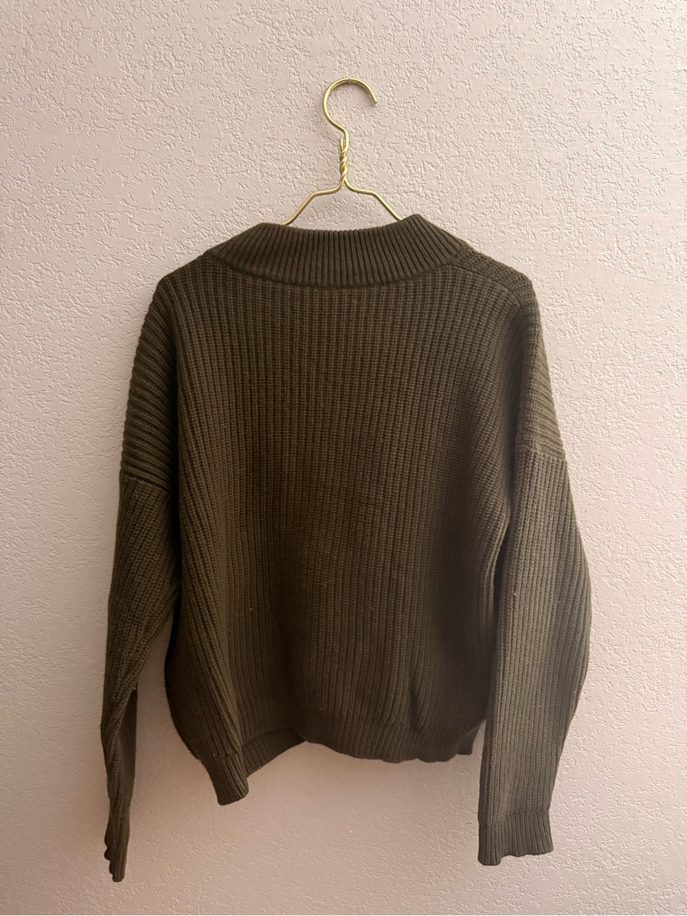 Sezane Olive Green Button-Placket Crewneck Sweater - Picture 2 of 3